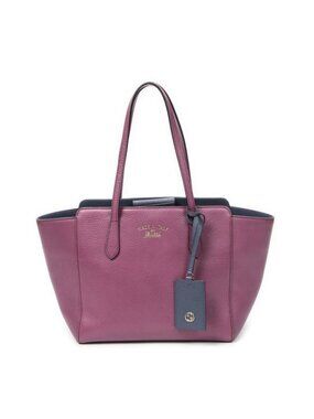Gucci Small Bicolor Swing Tote Purple Grain Calfskin Leather Tot"